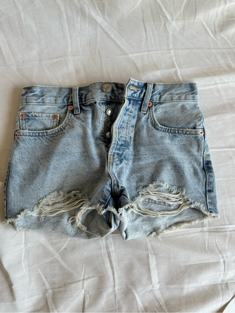 Mango Light Blue Denim Cutoff Shorts